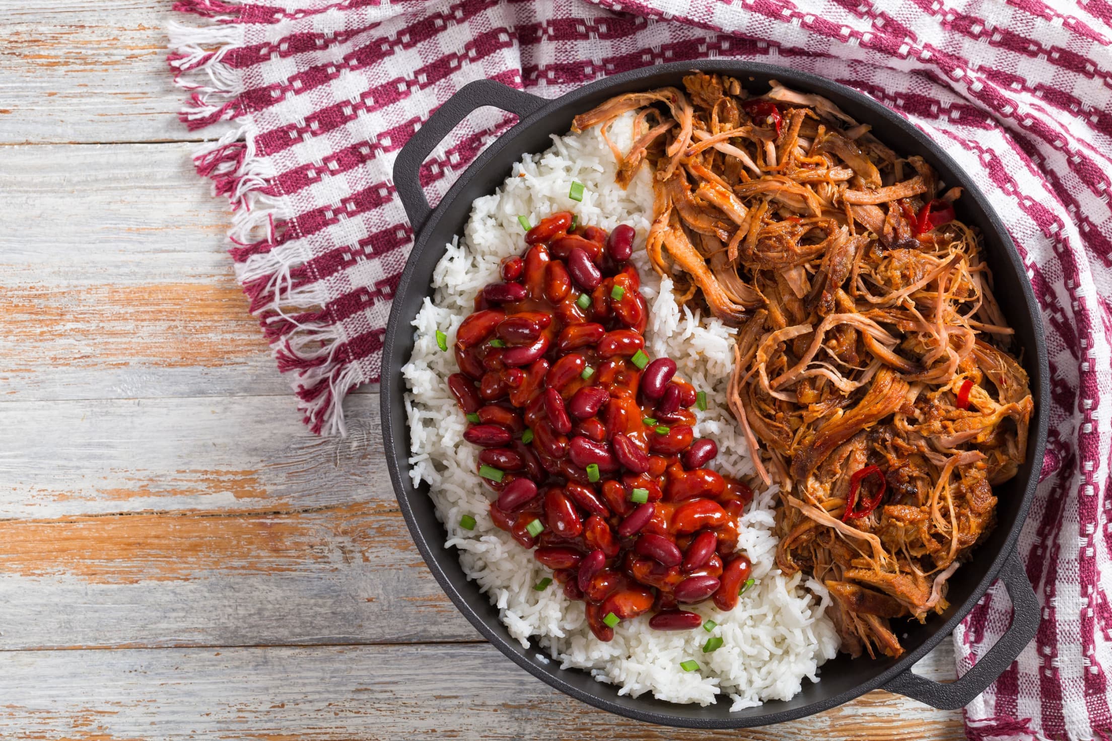 Adobo Pulled Pork with Rice & Beans