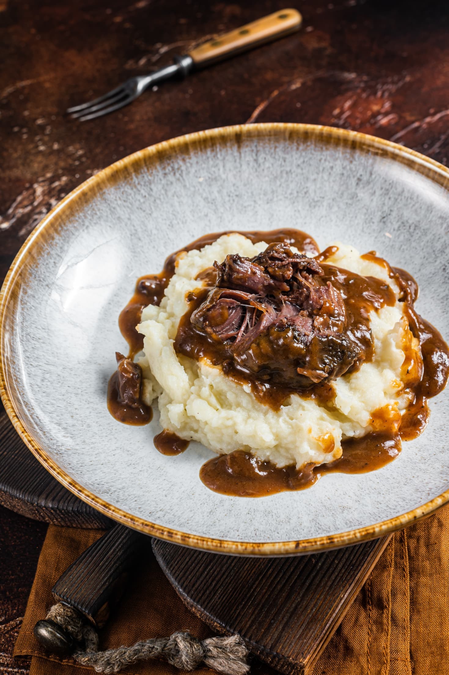 Braised Beef Shank with Potatoes and Seasonal Vegetables