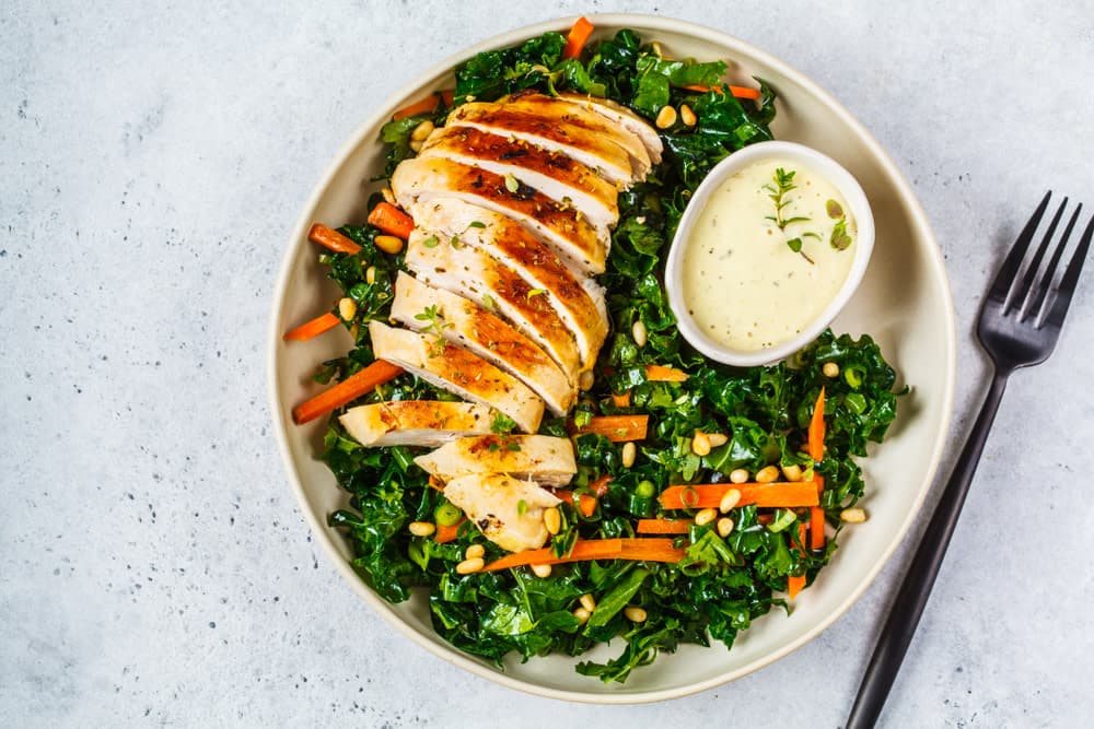 Kale Salad with Grilled Chicken and French Lentils