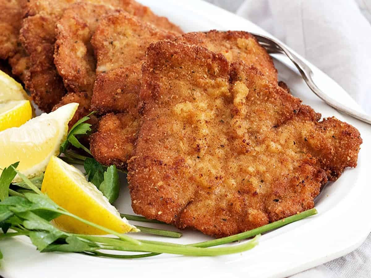 Pork Schnitzel with Roasted Potatoes, Vegetables & Mushroom Gravy